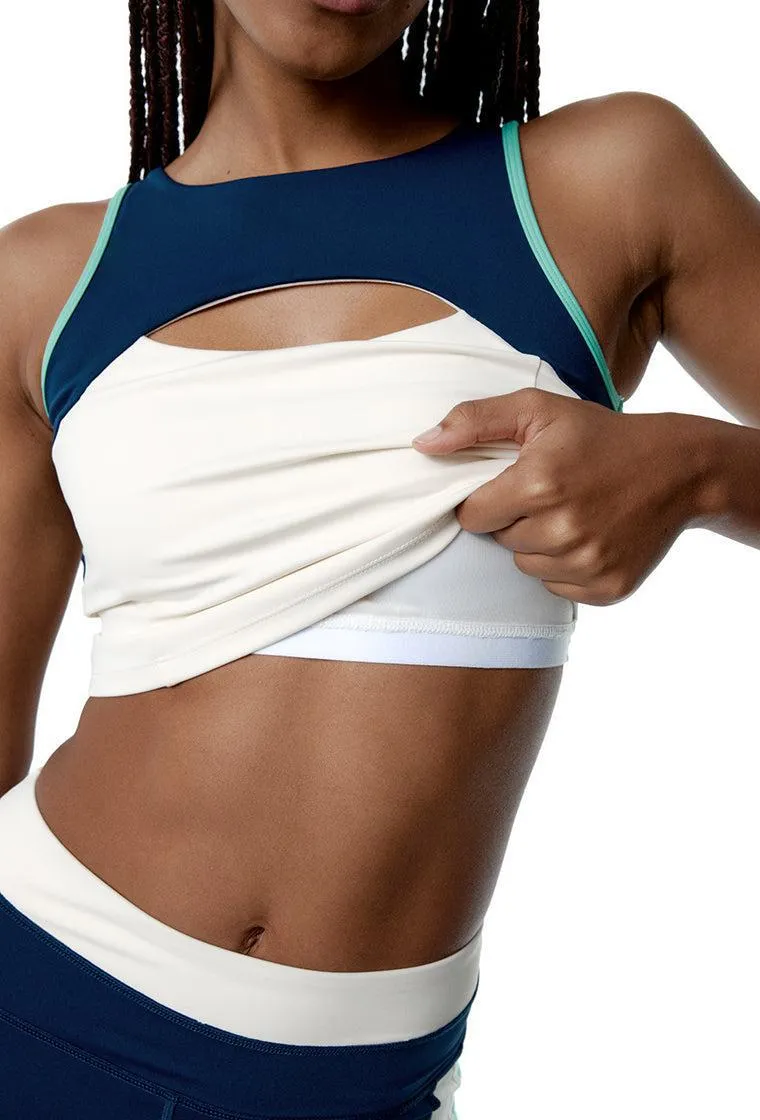 Top deportivo sujeción alta SynergyFit - Tricolor Cream, Ocean blue & Sage