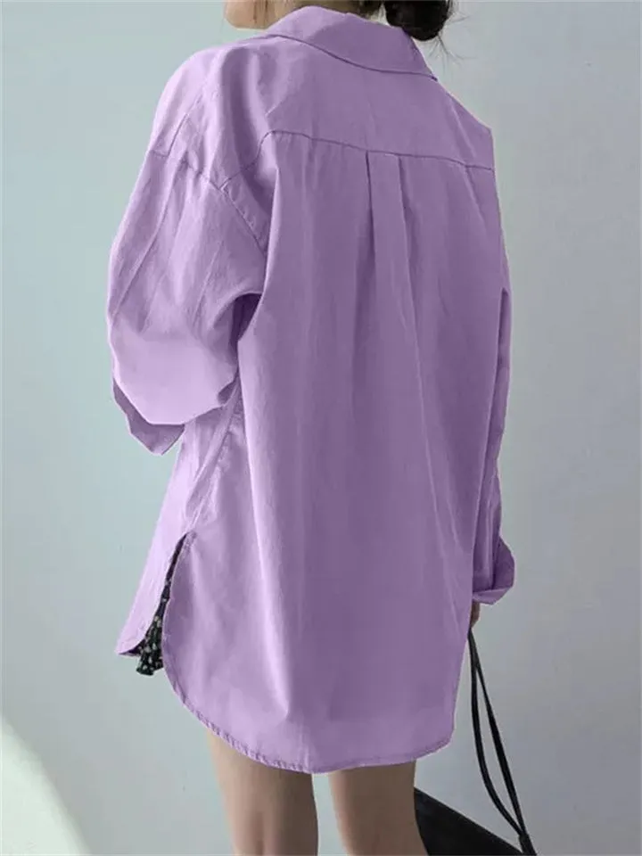 Trendy Lapel Long Sleeve Holiday All Match Ladies Blouses