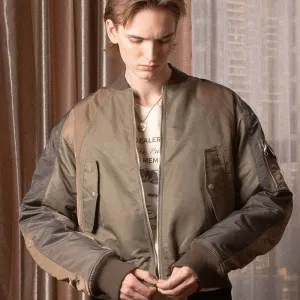 Two-Tone Military Green Bomber Jacket