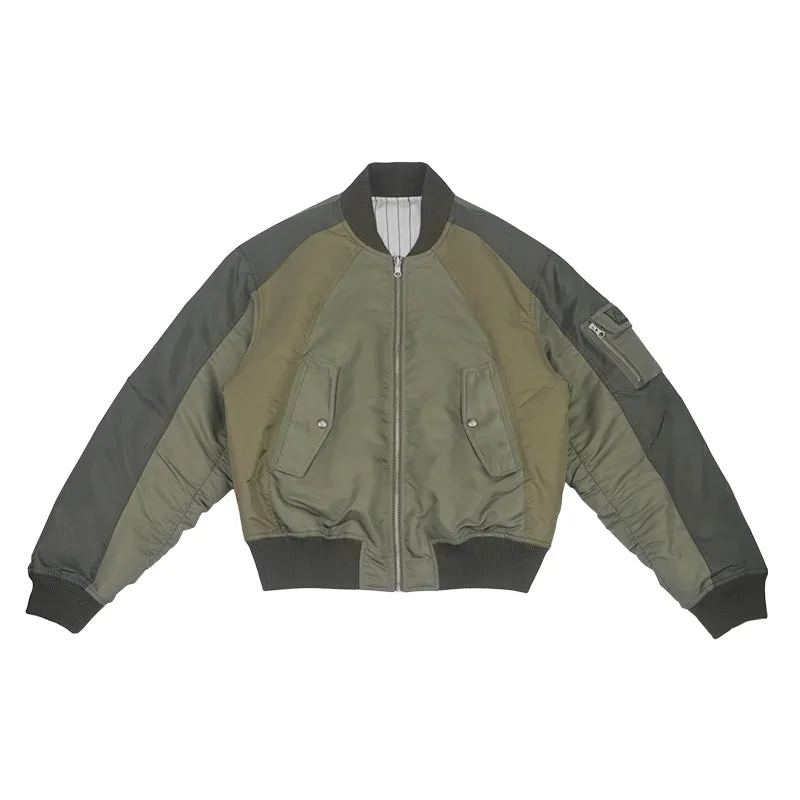 Two-Tone Military Green Bomber Jacket