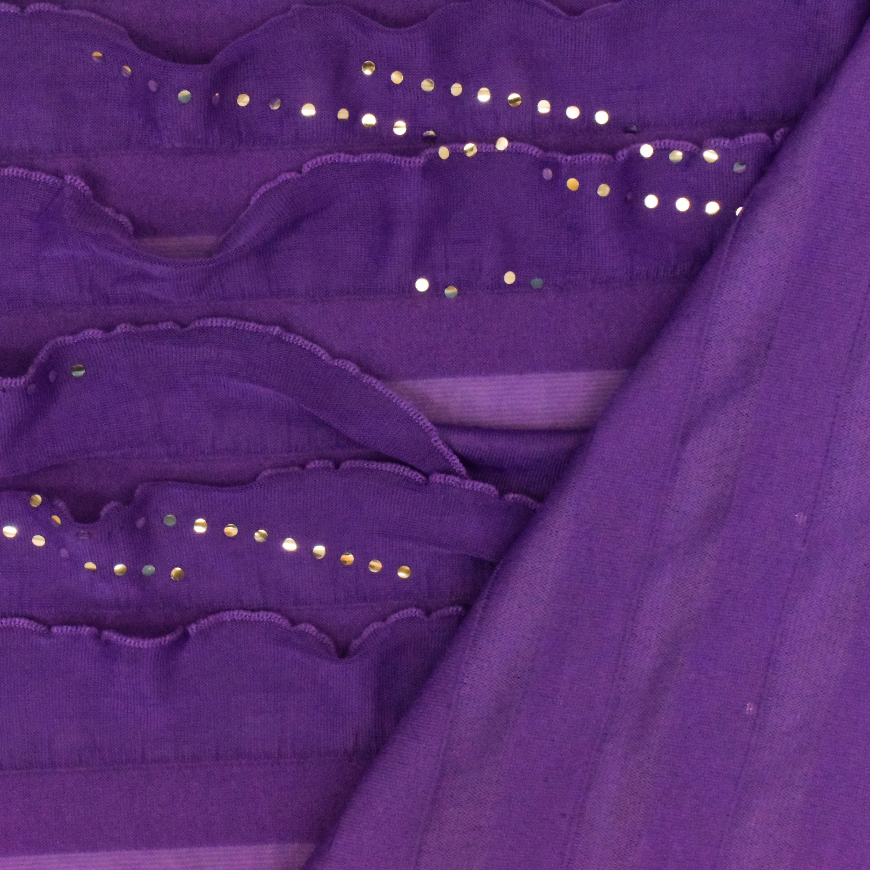 Ultra Purple-Silver Foil Dot Printed Stretch Poly Ruffle Knit Fabric