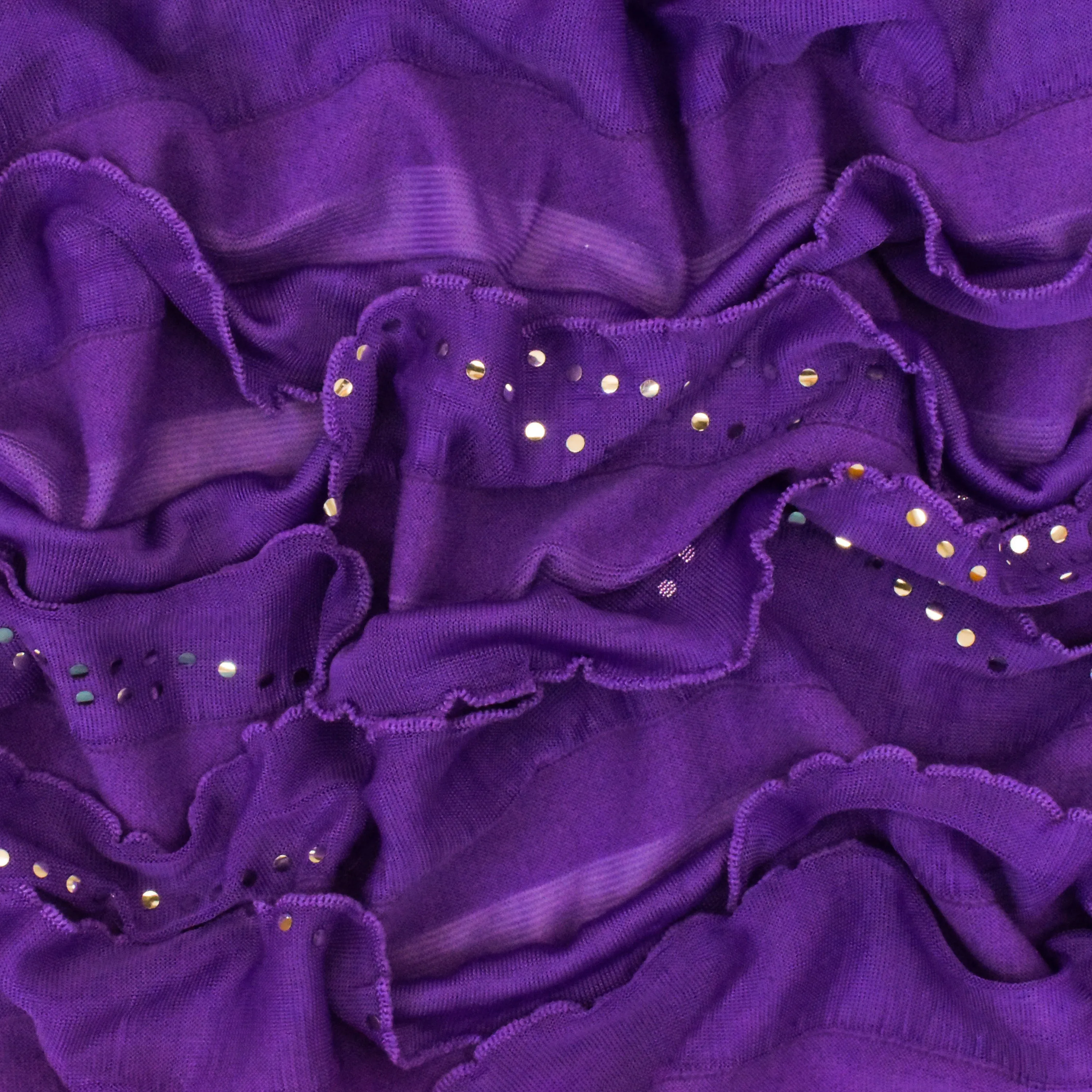 Ultra Purple-Silver Foil Dot Printed Stretch Poly Ruffle Knit Fabric