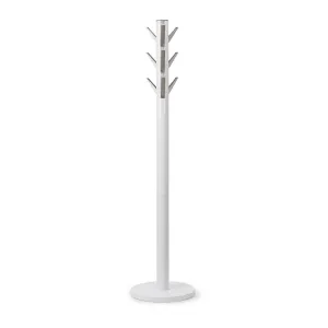 Umbra Flapper Coat Rack, Clothing Hanger, Umbrella Holder, and Hat Organizer, Great for Entryway, White/Nickel