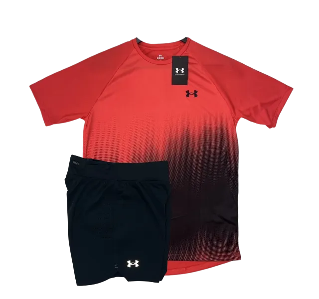 Under Armour Tech Fade T-Shirt and Speedpocket 7 Inch Shorts Set - Red/Black
