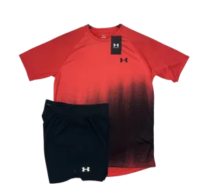 Under Armour Tech Fade T-Shirt and Speedpocket 7 Inch Shorts Set - Red/Black
