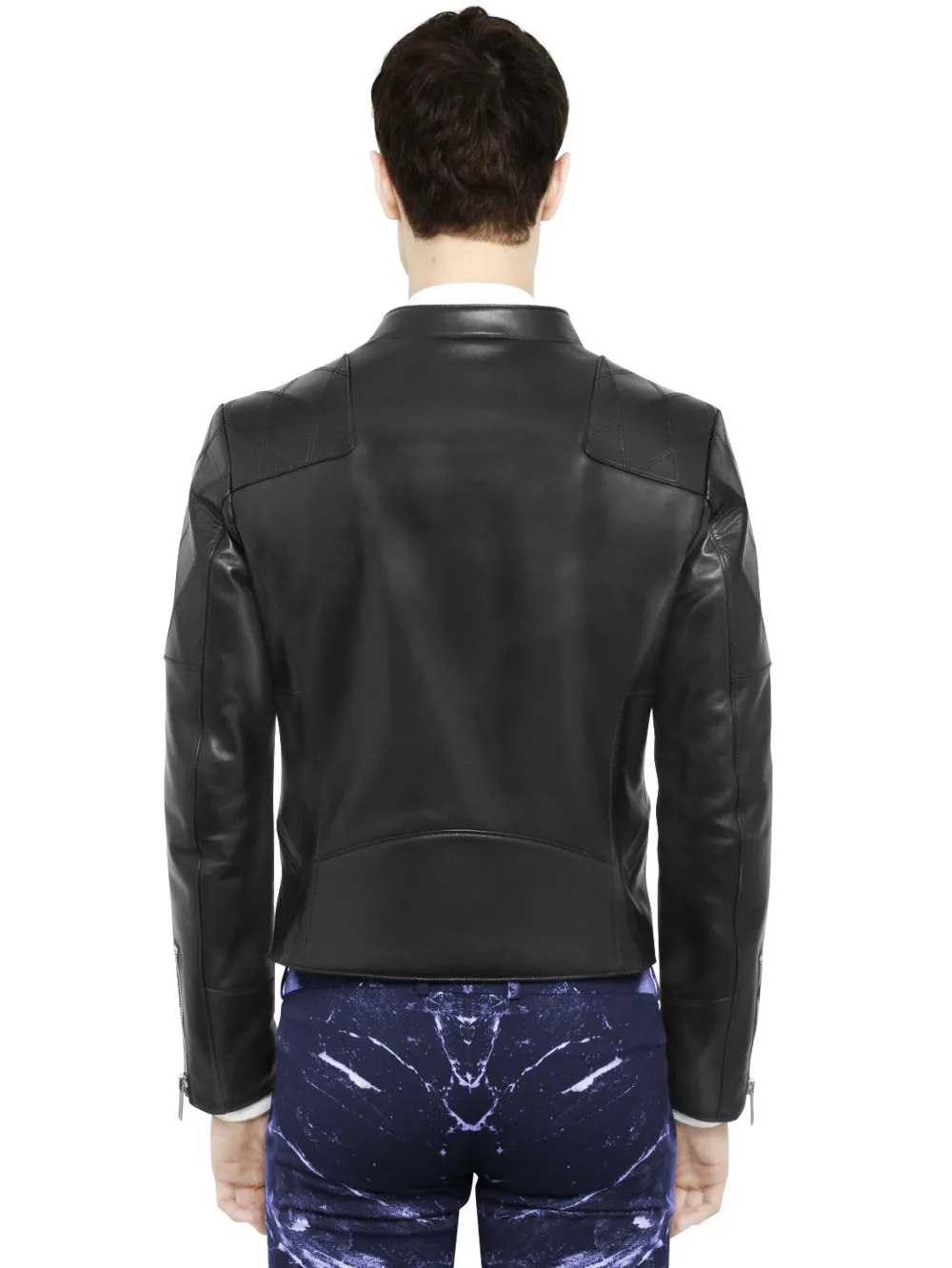 Utility Leather Biker Jacket with Zipper Pockets