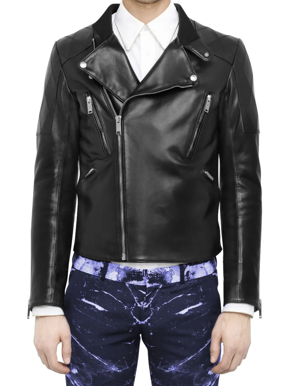 Utility Leather Biker Jacket with Zipper Pockets