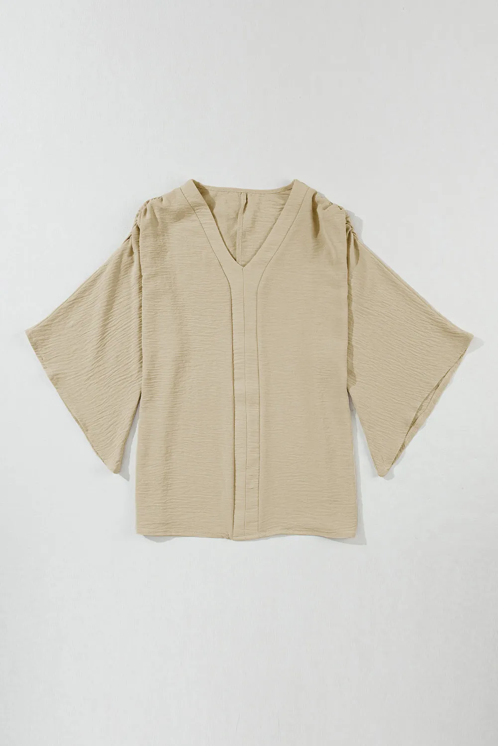 V Neck Wide Sleeve Crinkled Blouse