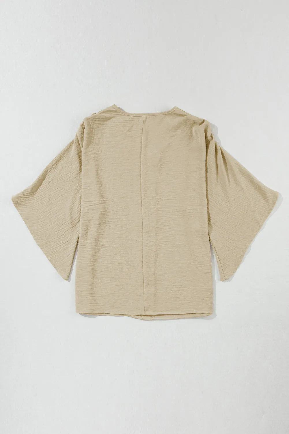 V Neck Wide Sleeve Crinkled Blouse