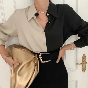 Valina Blouse | Vintage Two-tone Long Sleeve Blouse