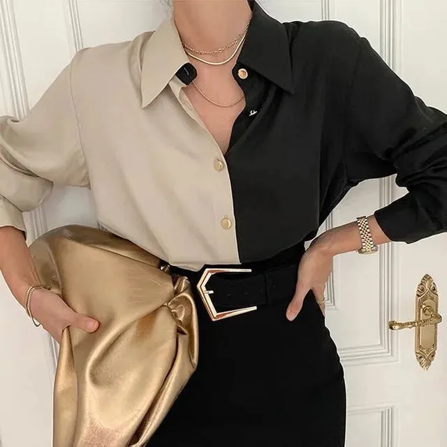 Valina Blouse | Vintage Two-tone Long Sleeve Blouse