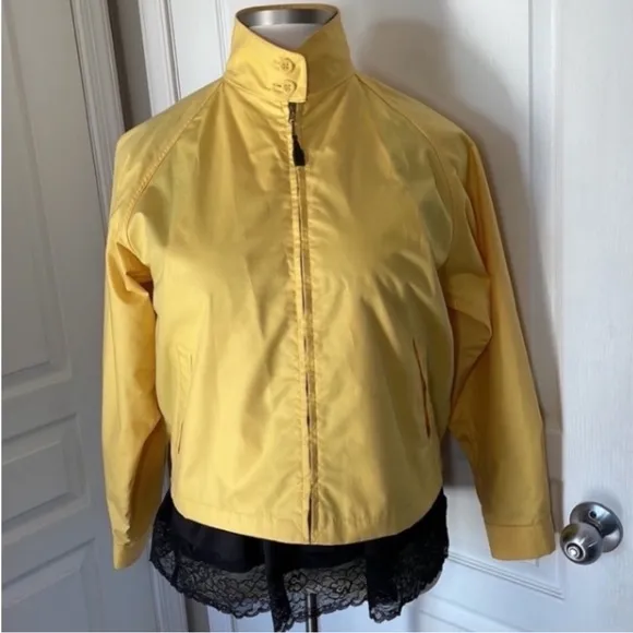 Vintage London Fog Jacket Spring Yellow Coat Collar Zips Pockets Metal Pull 16 R