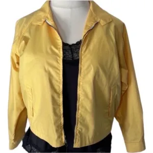 Vintage London Fog Jacket Spring Yellow Coat Collar Zips Pockets Metal Pull 16 R