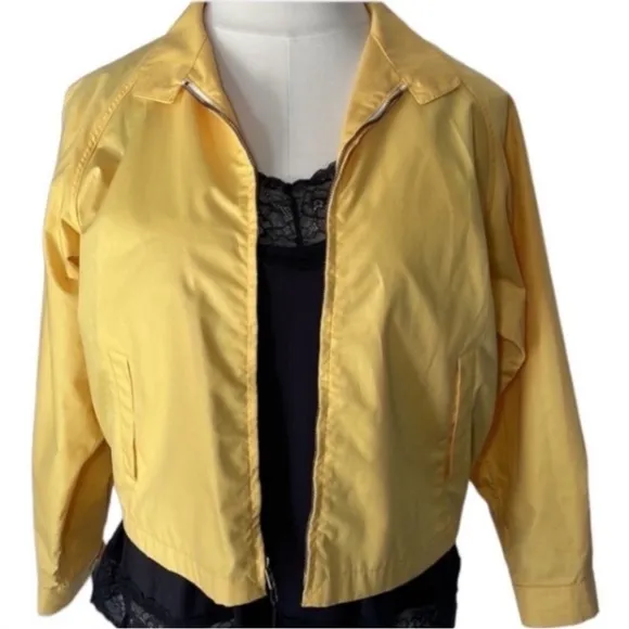Vintage London Fog Jacket Spring Yellow Coat Collar Zips Pockets Metal Pull 16 R