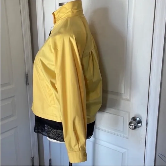 Vintage London Fog Jacket Spring Yellow Coat Collar Zips Pockets Metal Pull 16 R