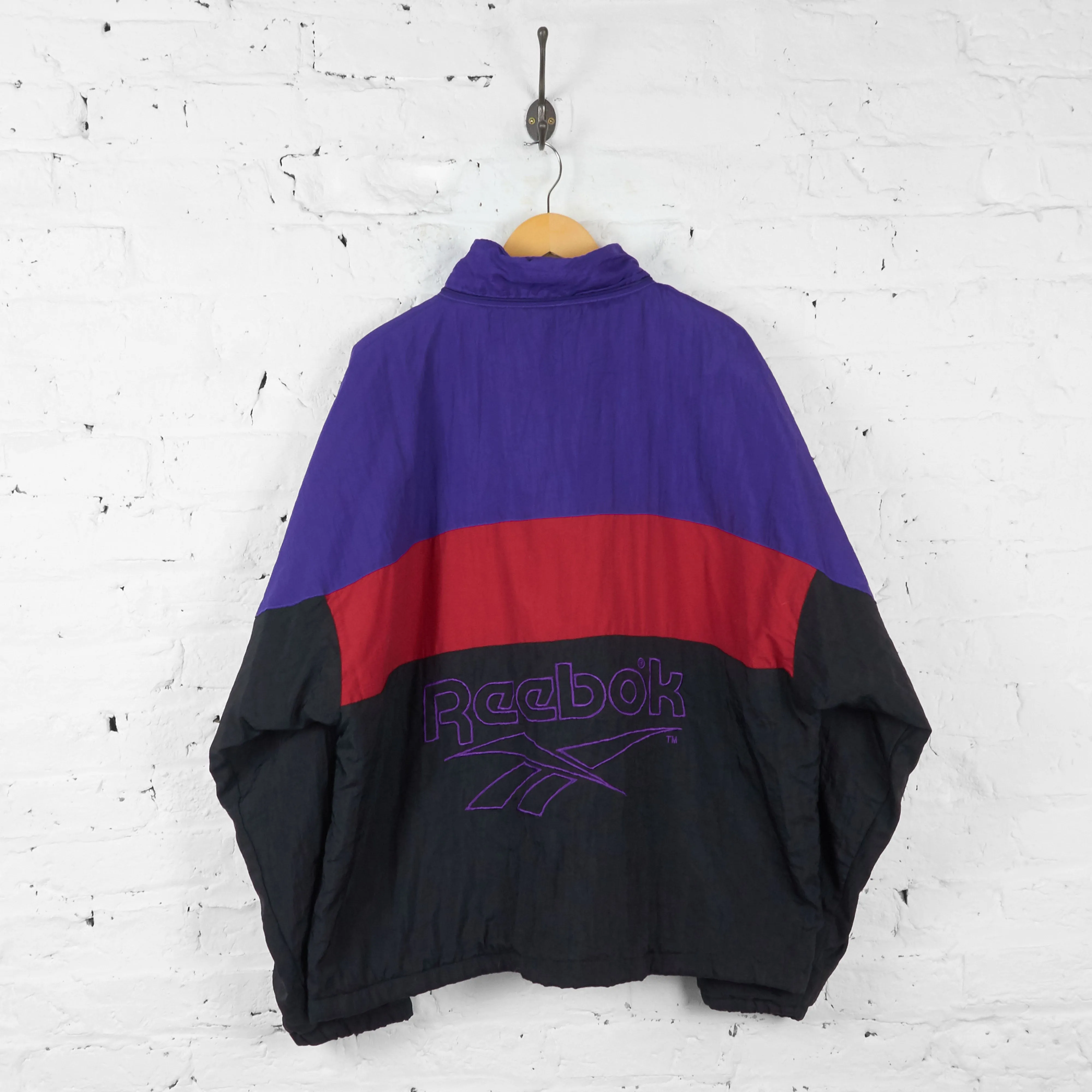 Vintage Reebok Padded Windbreaker Jacket - Purple/Black - XL