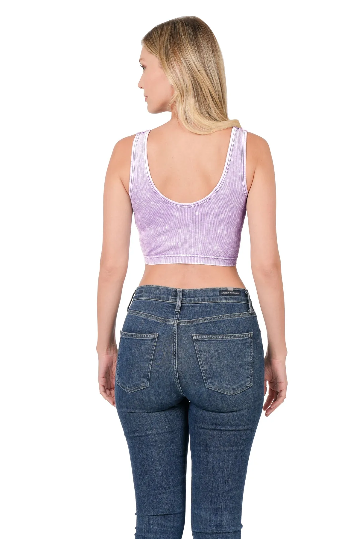 WASHED RIBBED CROPPED KEYHOLE CUTOUT TANK TOP-LAVENDER