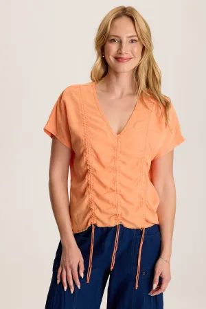 Werner Twill Ruched Cord Relaxed V-Neck Tee