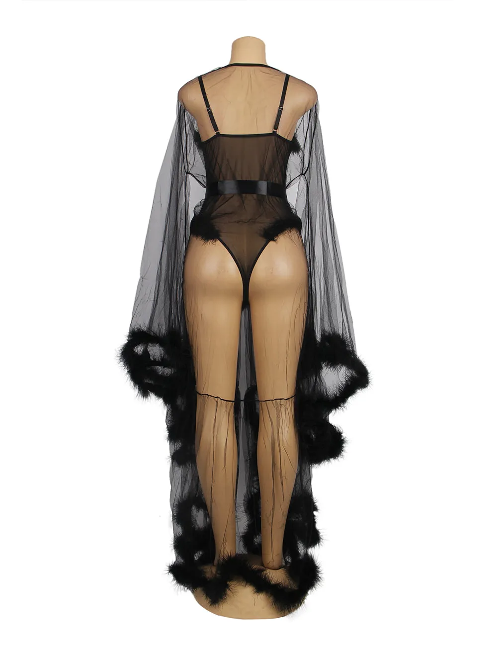 White & Black  Long Sleeves Fur Nightgowns and Teddy Lingerie Robe Egypt