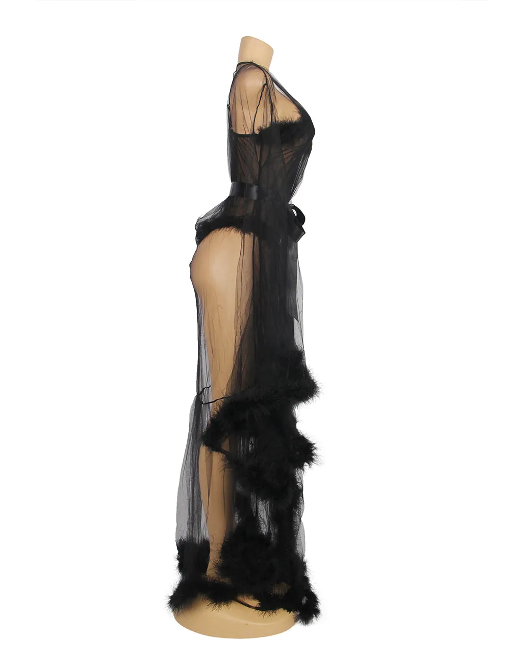 White & Black  Long Sleeves Fur Nightgowns and Teddy Lingerie Robe Egypt