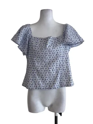 White Blue Floral Top