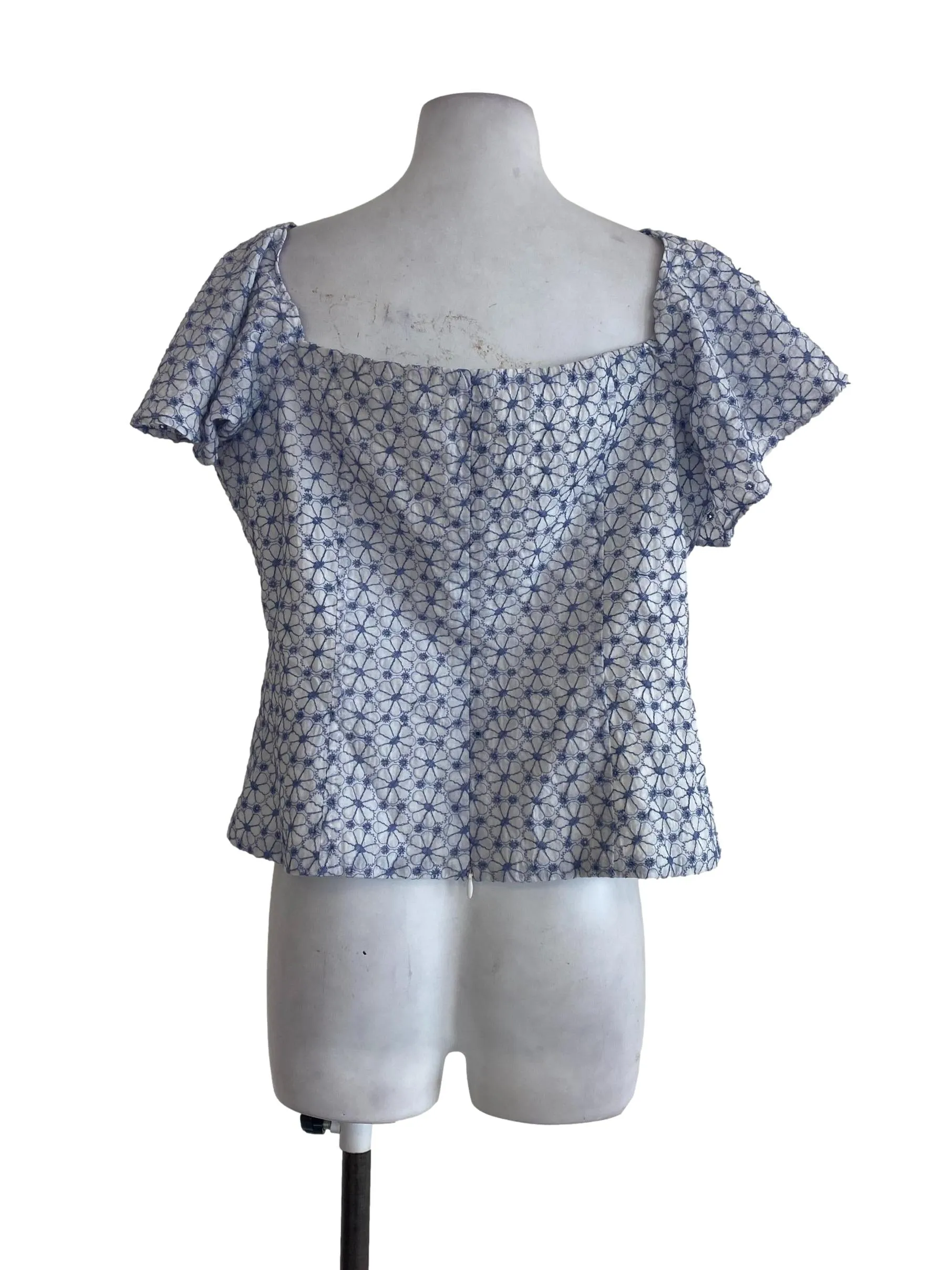 White Blue Floral Top