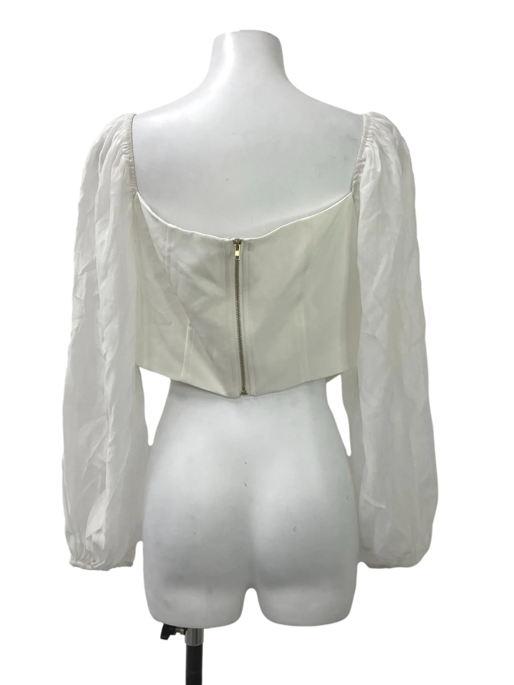 White Corset Ruched Long Sleeve Top