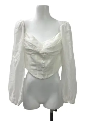 White Corset Ruched Long Sleeve Top