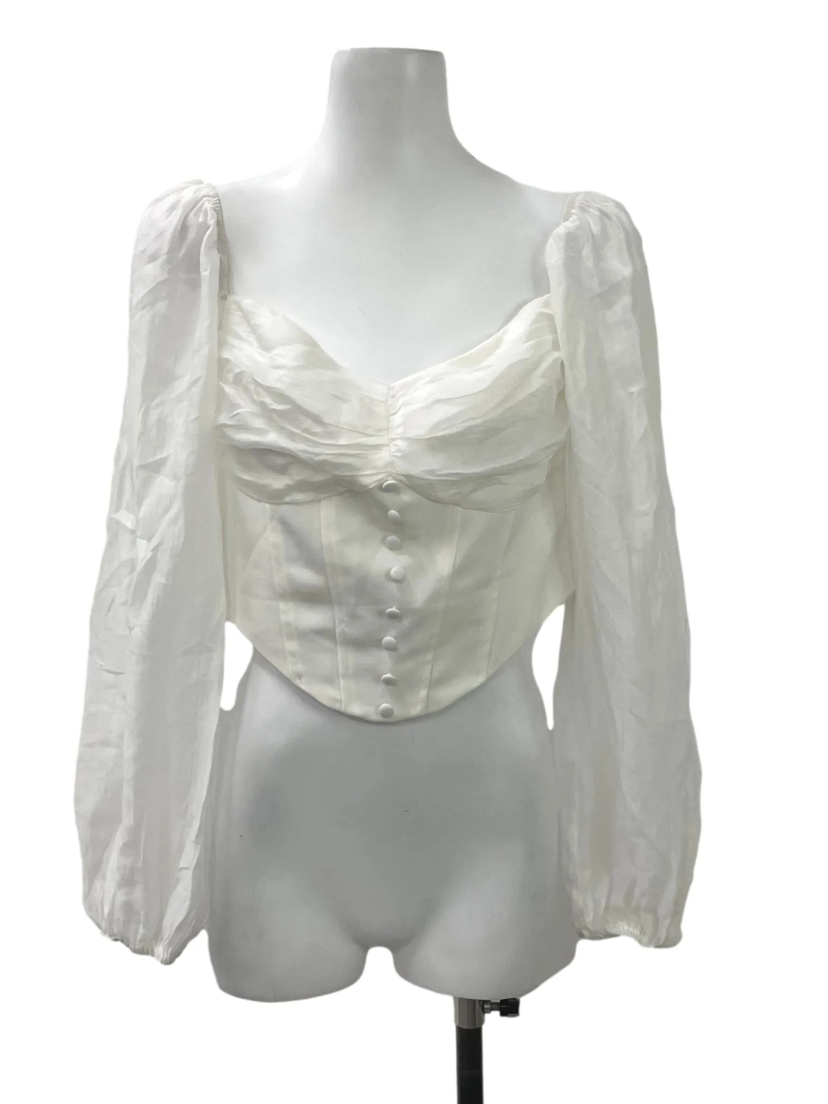 White Corset Ruched Long Sleeve Top