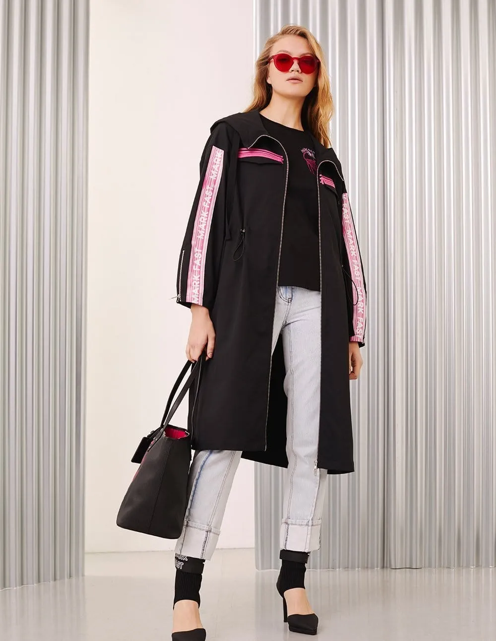 Women Mf Passion Flamingo Zip Up Hoodie Rope Trench Coat