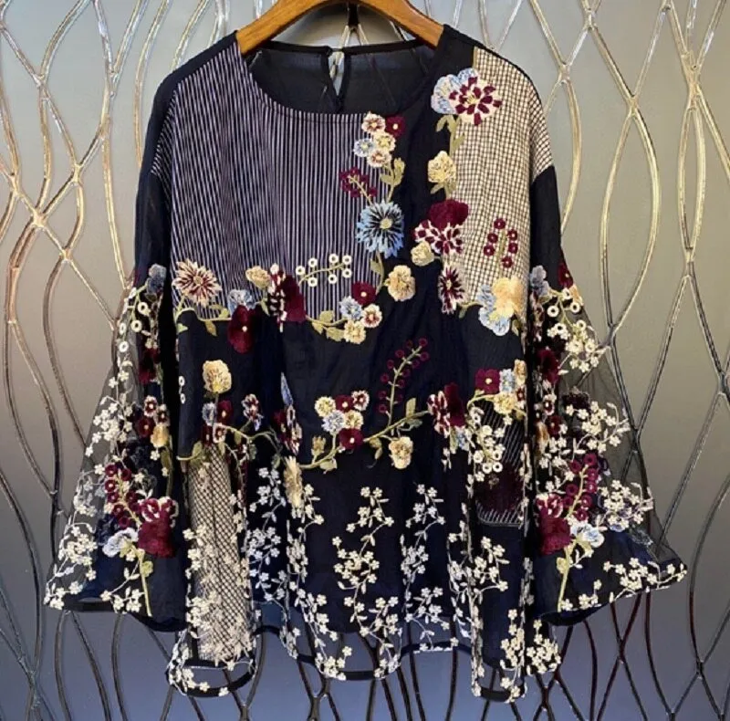 Women Prints Patchwork Casual Loose Blouses