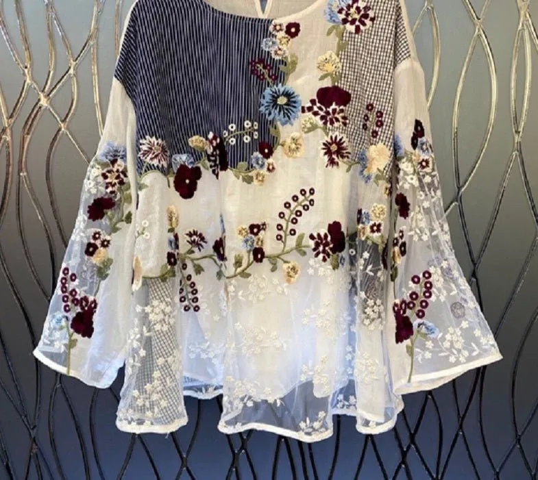 Women Prints Patchwork Casual Loose Blouses