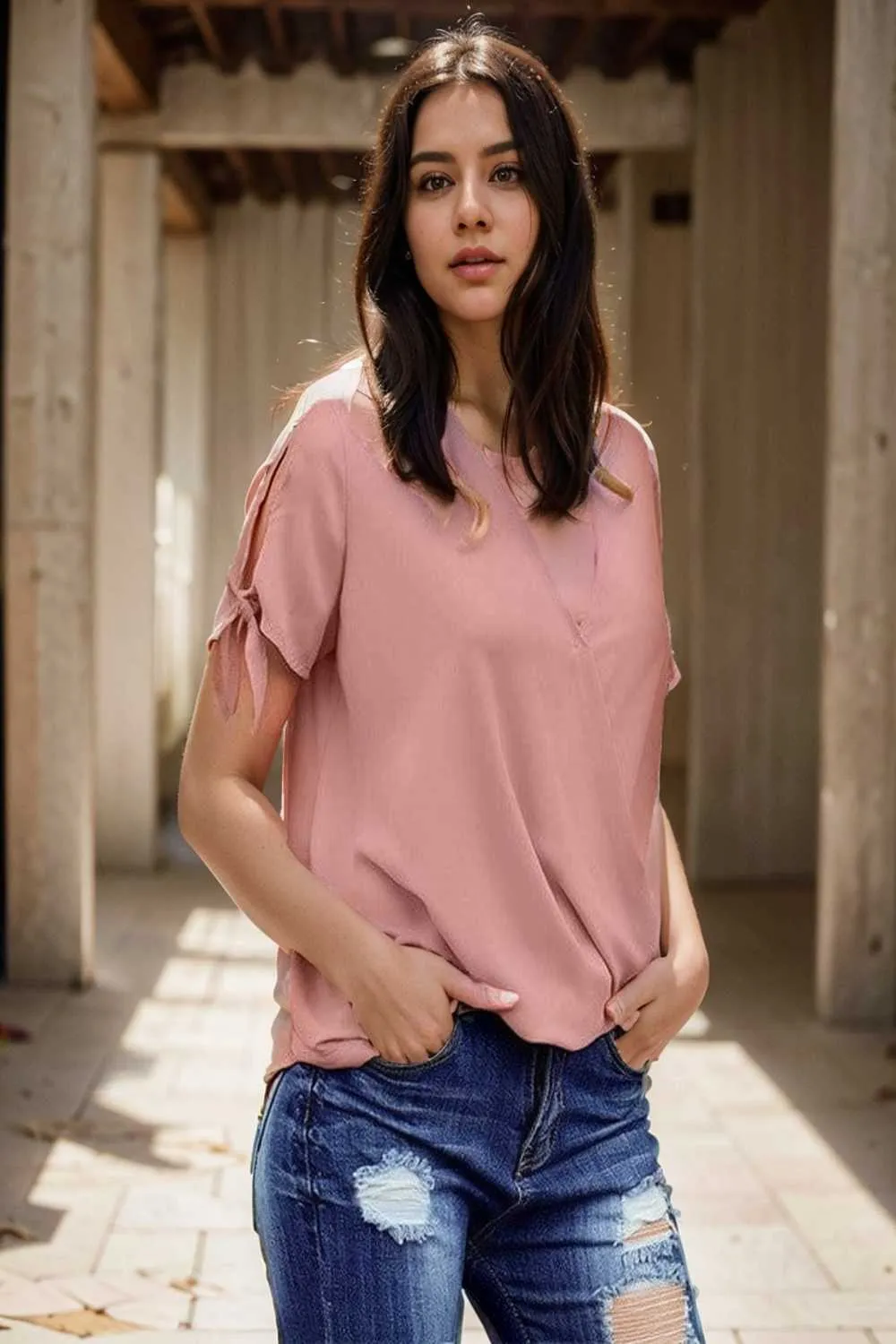 women s blouses loose solid belted long sleeve blouse