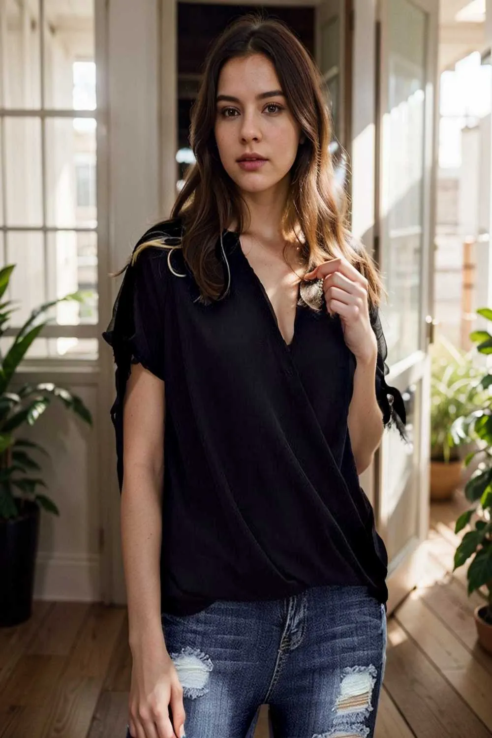 women s blouses loose solid belted long sleeve blouse