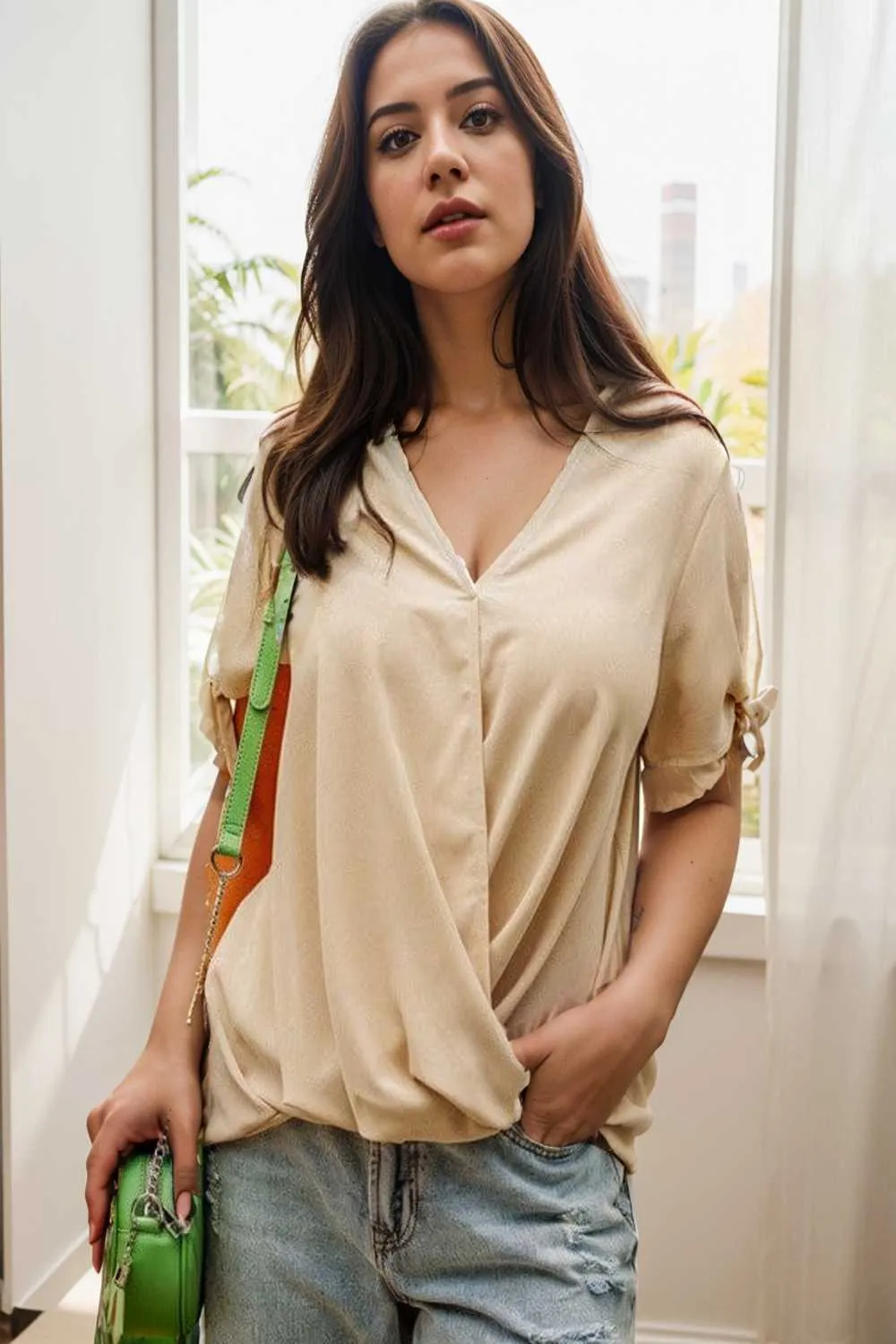 women s blouses loose solid belted long sleeve blouse