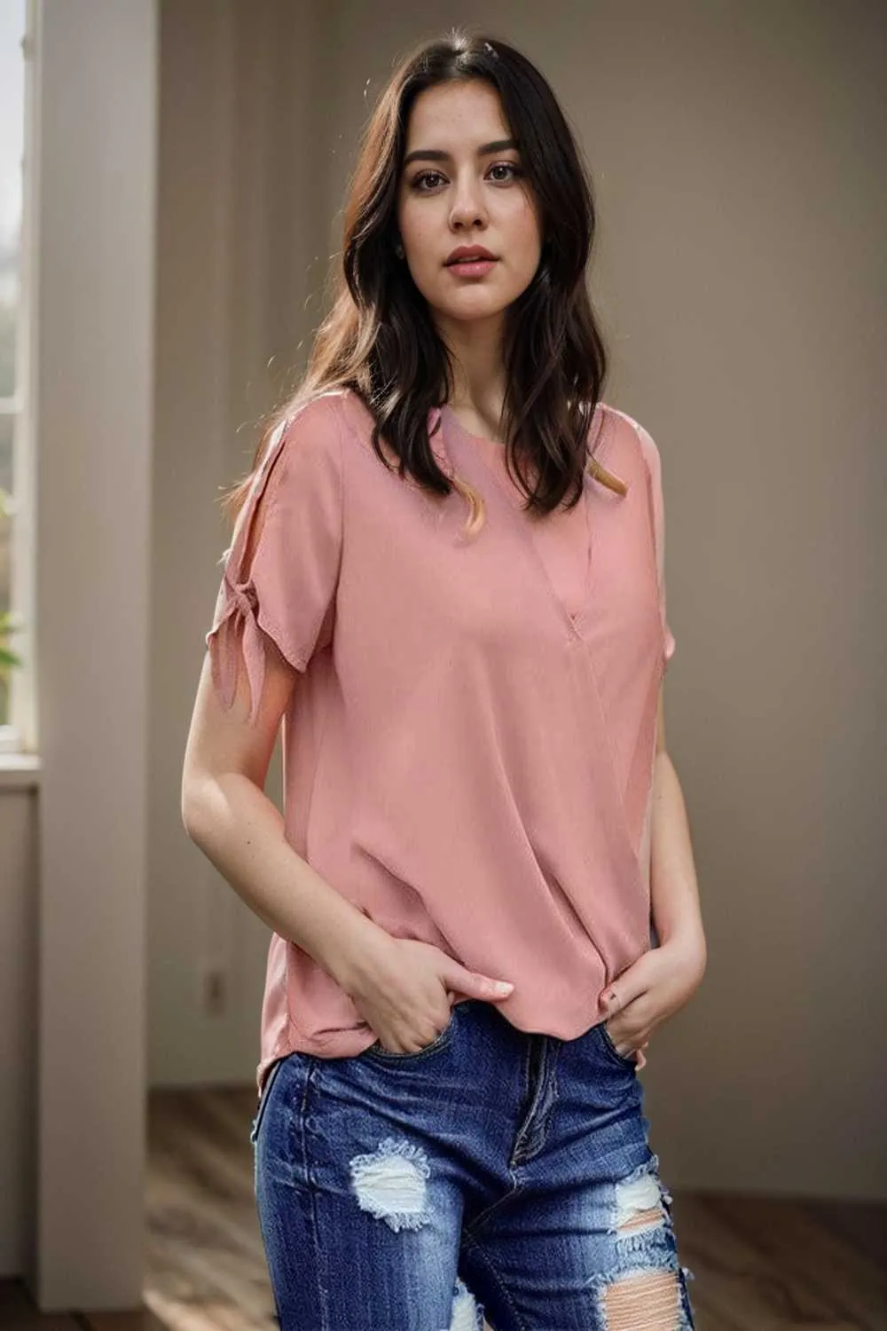 women s blouses loose solid belted long sleeve blouse