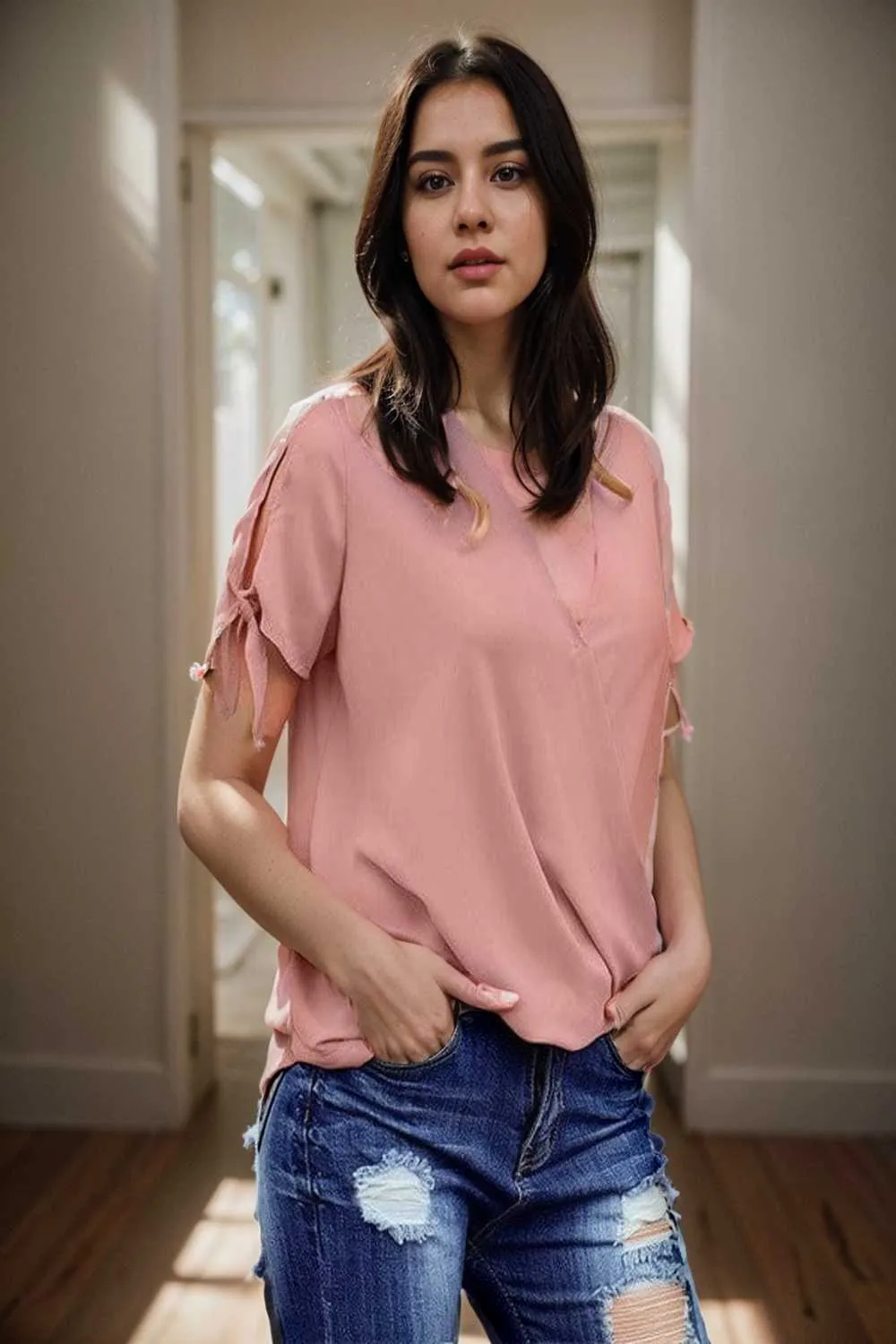 women s blouses loose solid belted long sleeve blouse