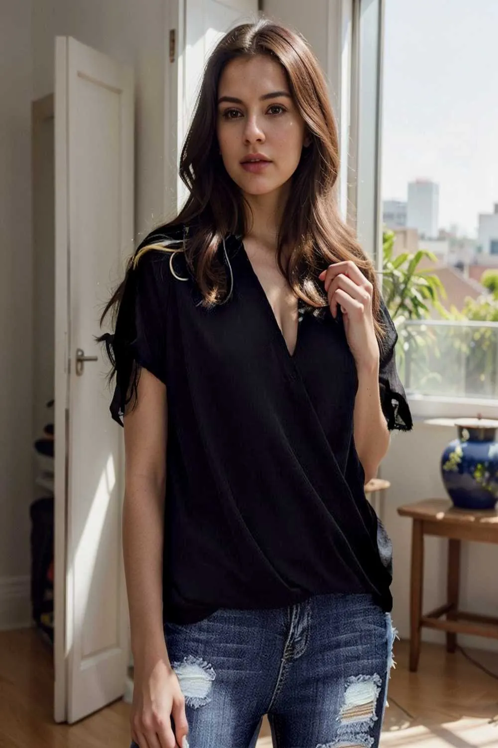 women s blouses loose solid belted long sleeve blouse
