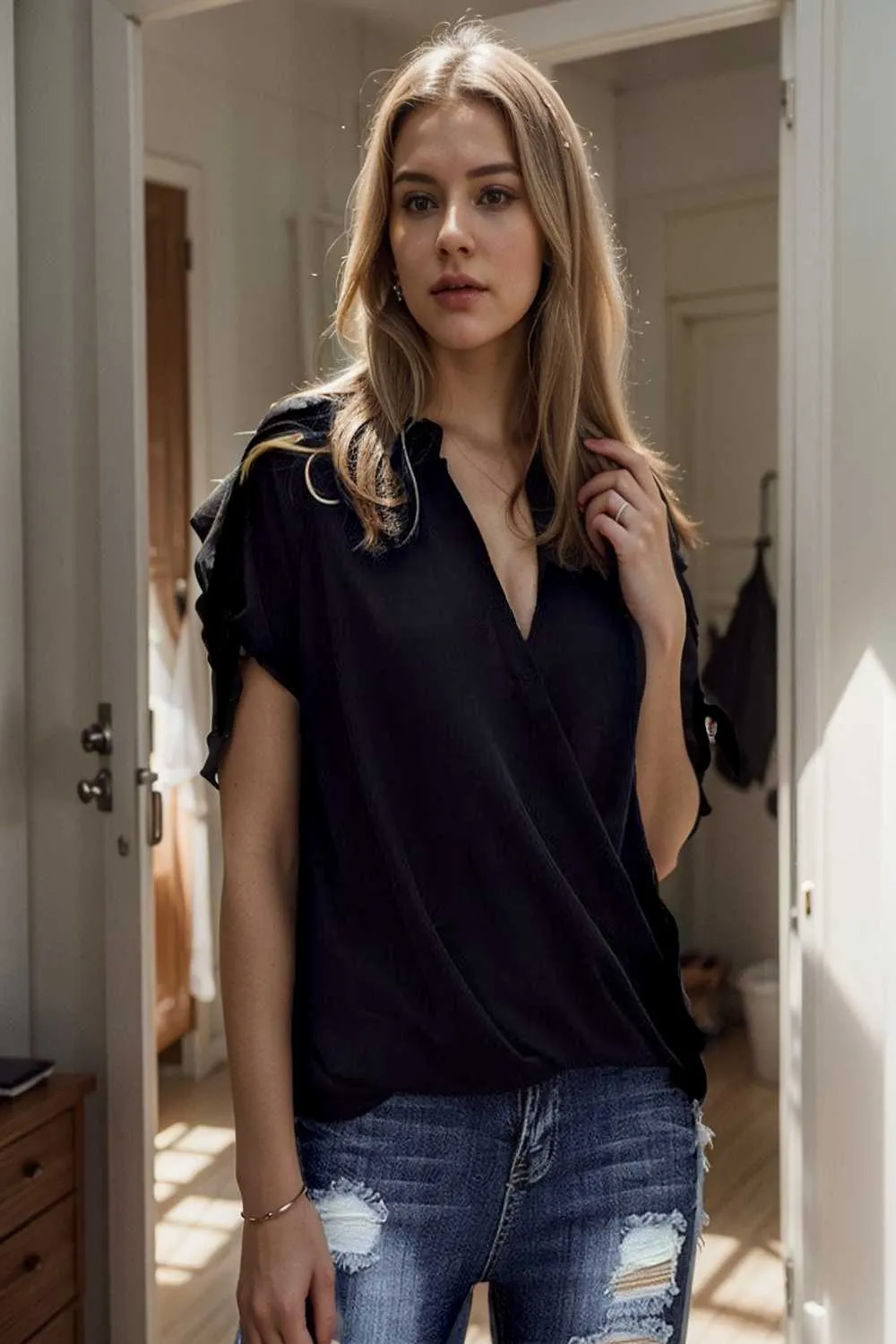 women s blouses loose solid belted long sleeve blouse