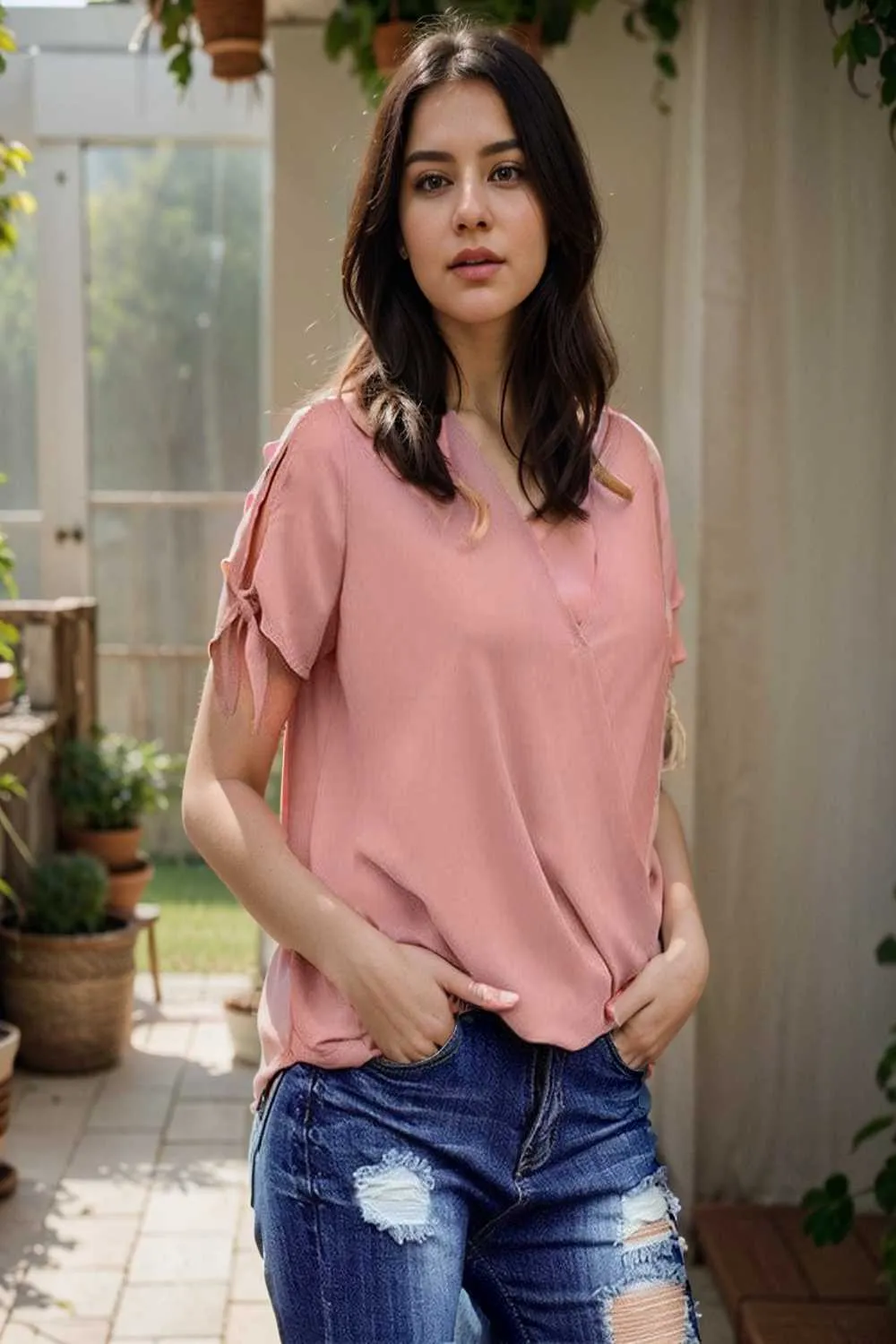 women s blouses loose solid belted long sleeve blouse