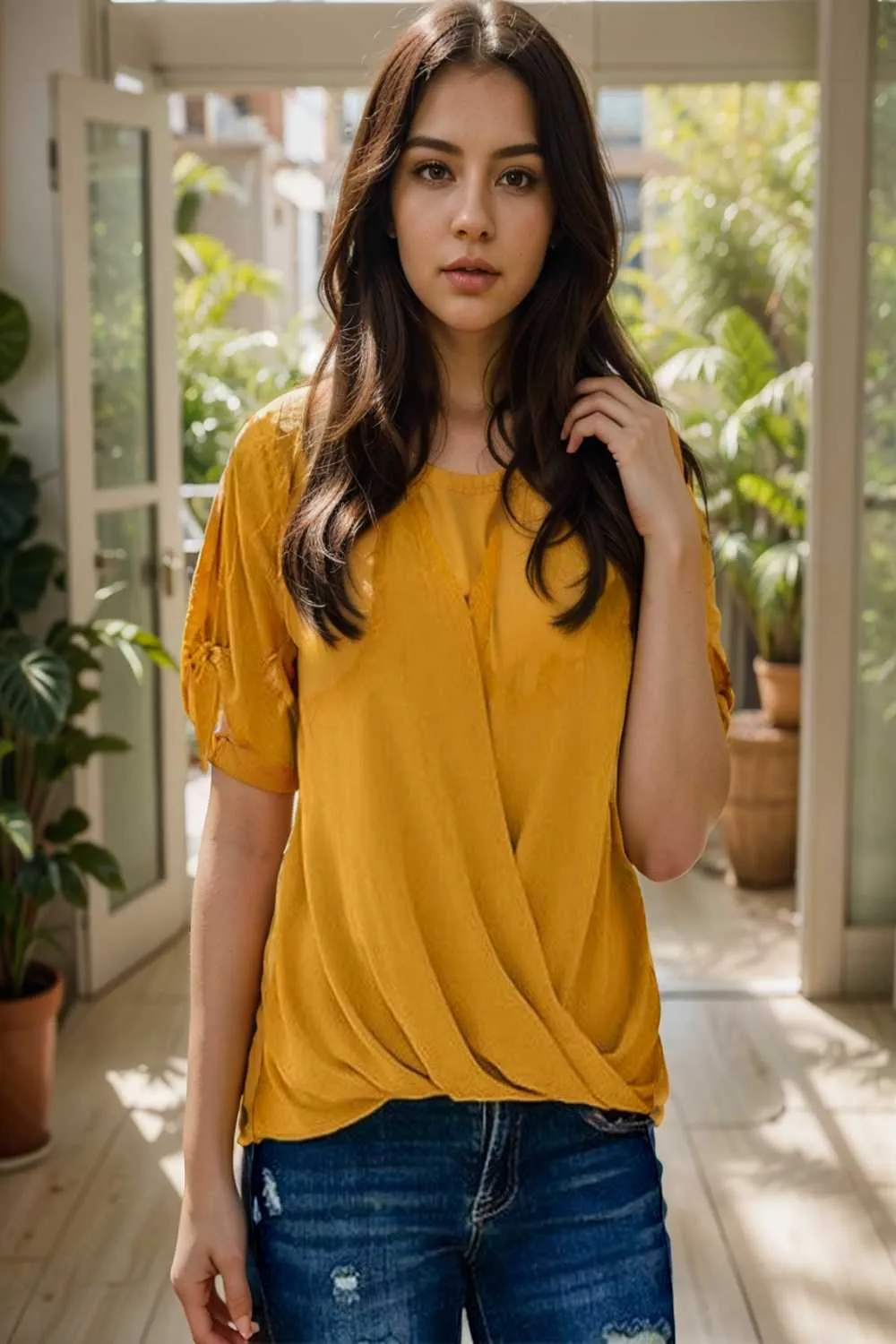 women s blouses loose solid belted long sleeve blouse