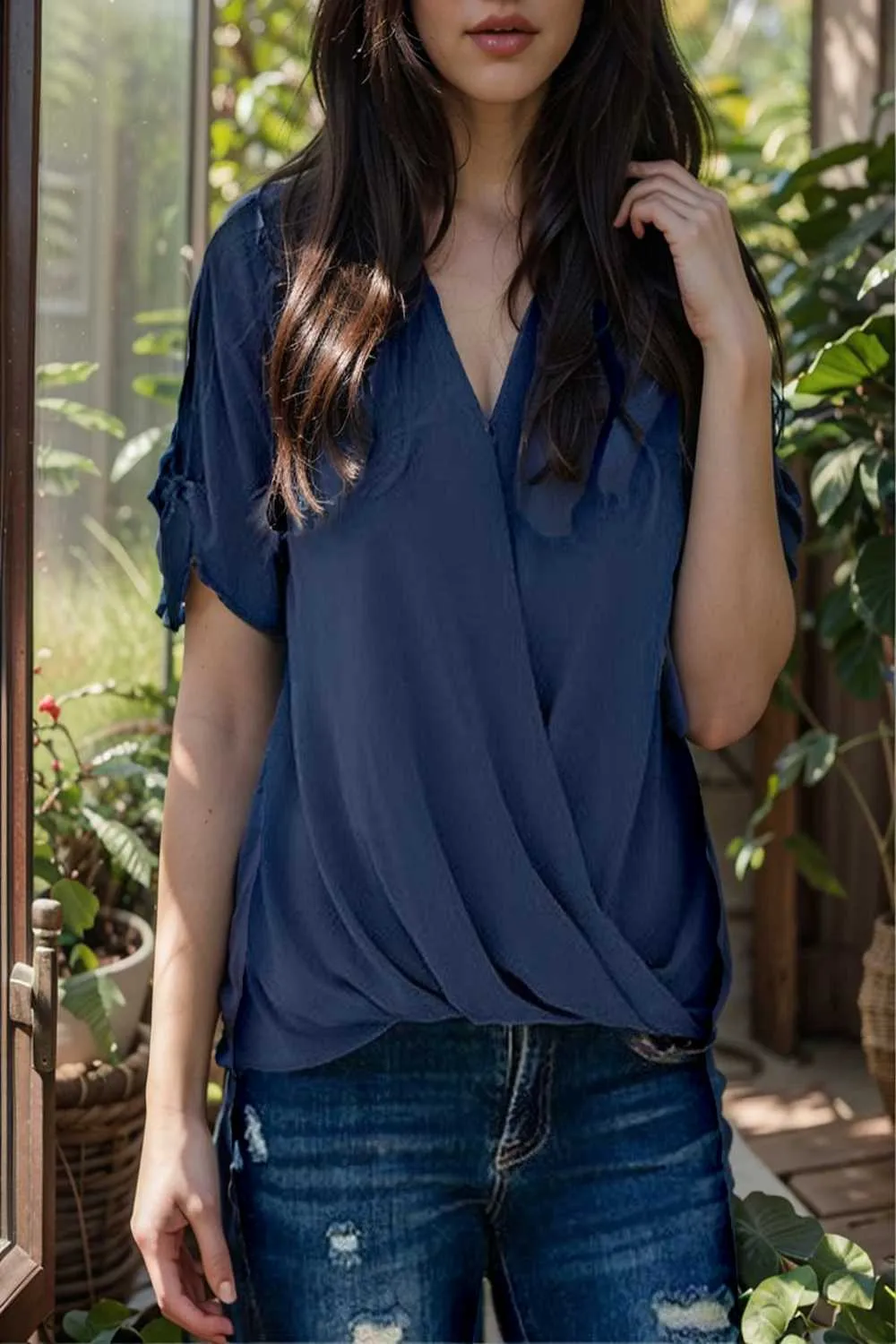 women s blouses loose solid belted long sleeve blouse