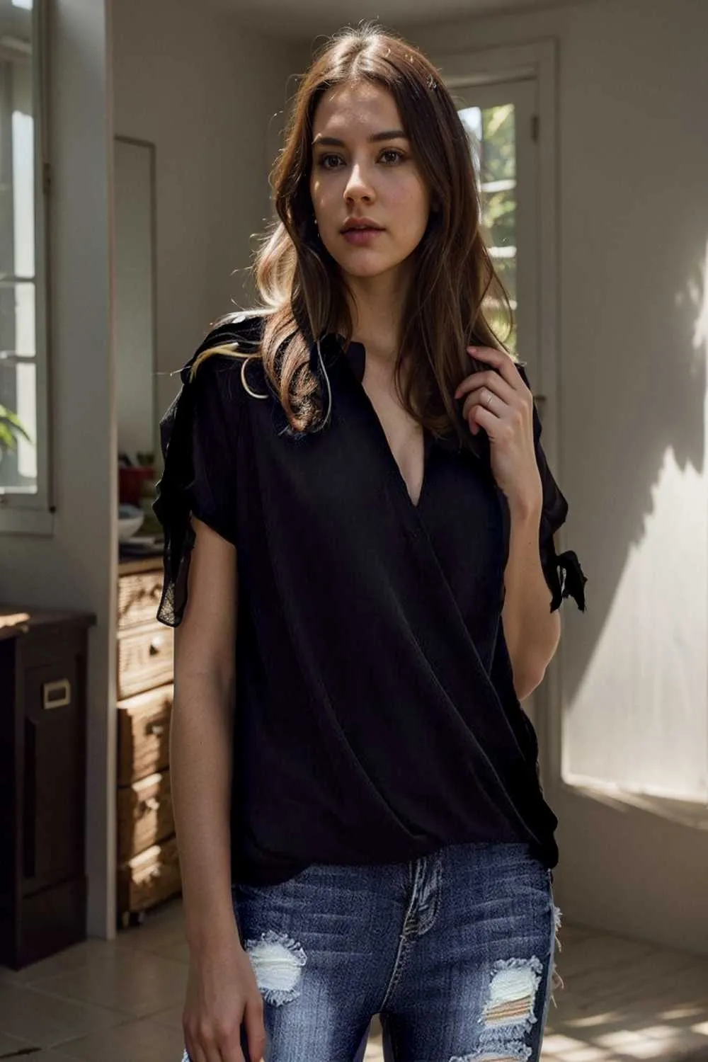 women s blouses loose solid belted long sleeve blouse