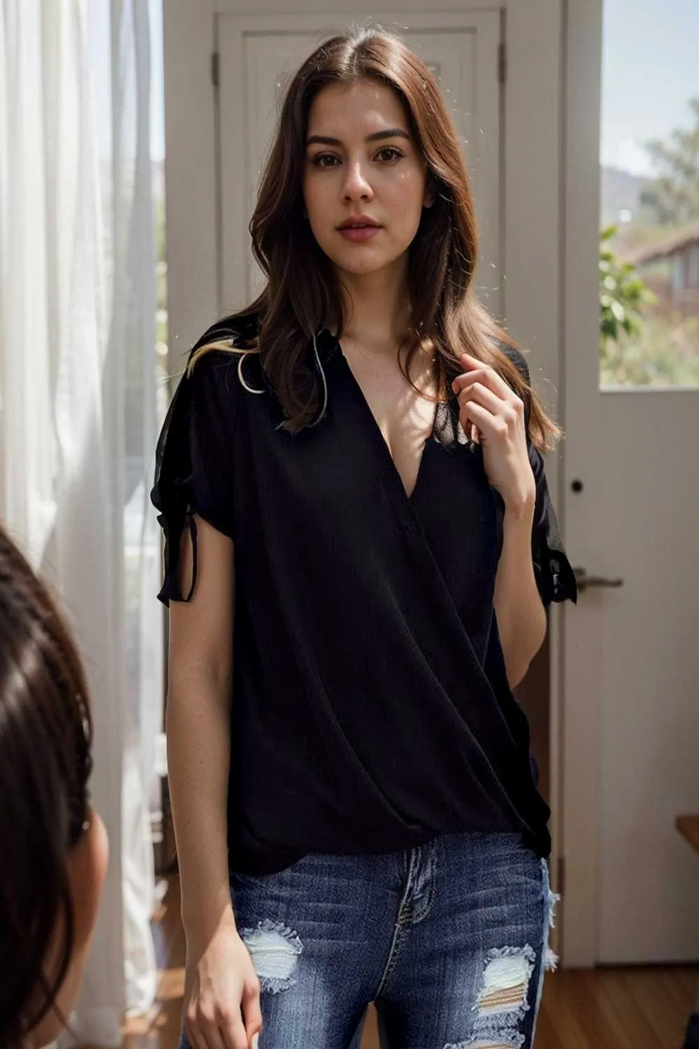 women s blouses loose solid belted long sleeve blouse