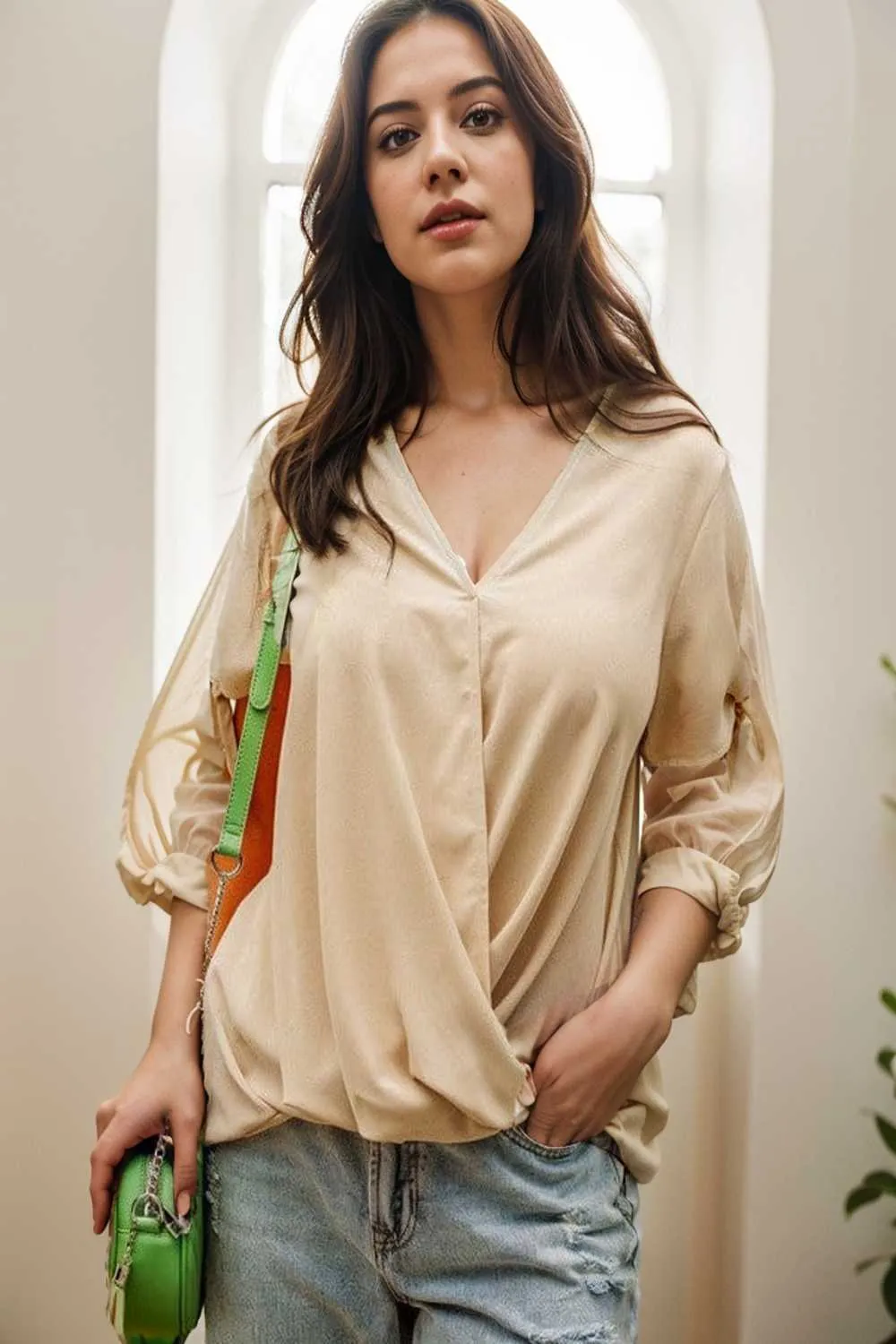 women s blouses loose solid belted long sleeve blouse
