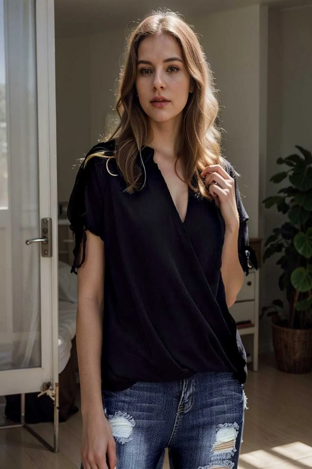 women s blouses loose solid belted long sleeve blouse