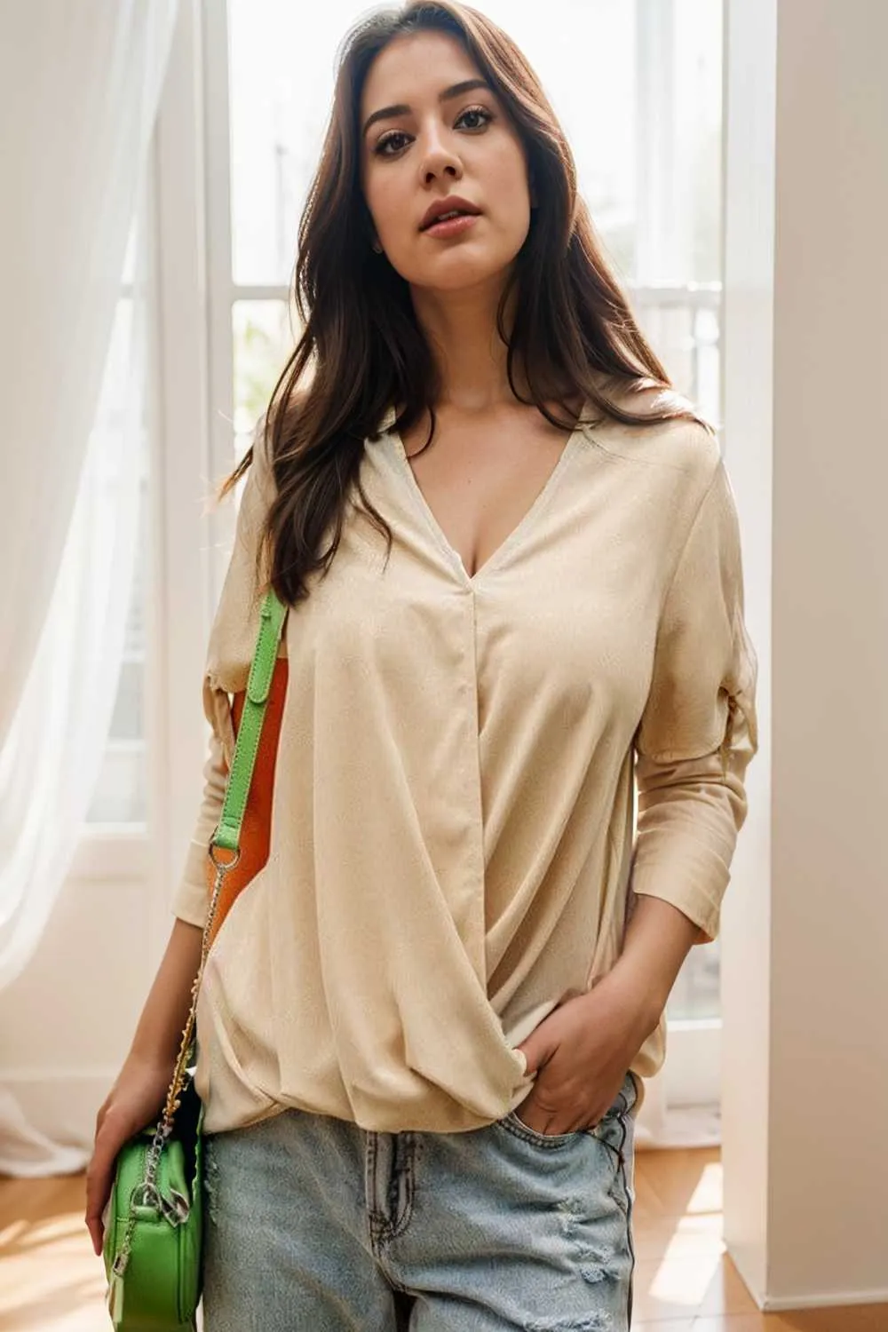 women s blouses loose solid belted long sleeve blouse