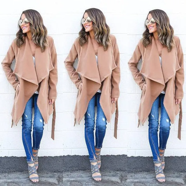 Women Solid Elegant Trench Long Sleeve Spring New Style Women Fashion Street Wear Long Trench Windbreaker Outwear