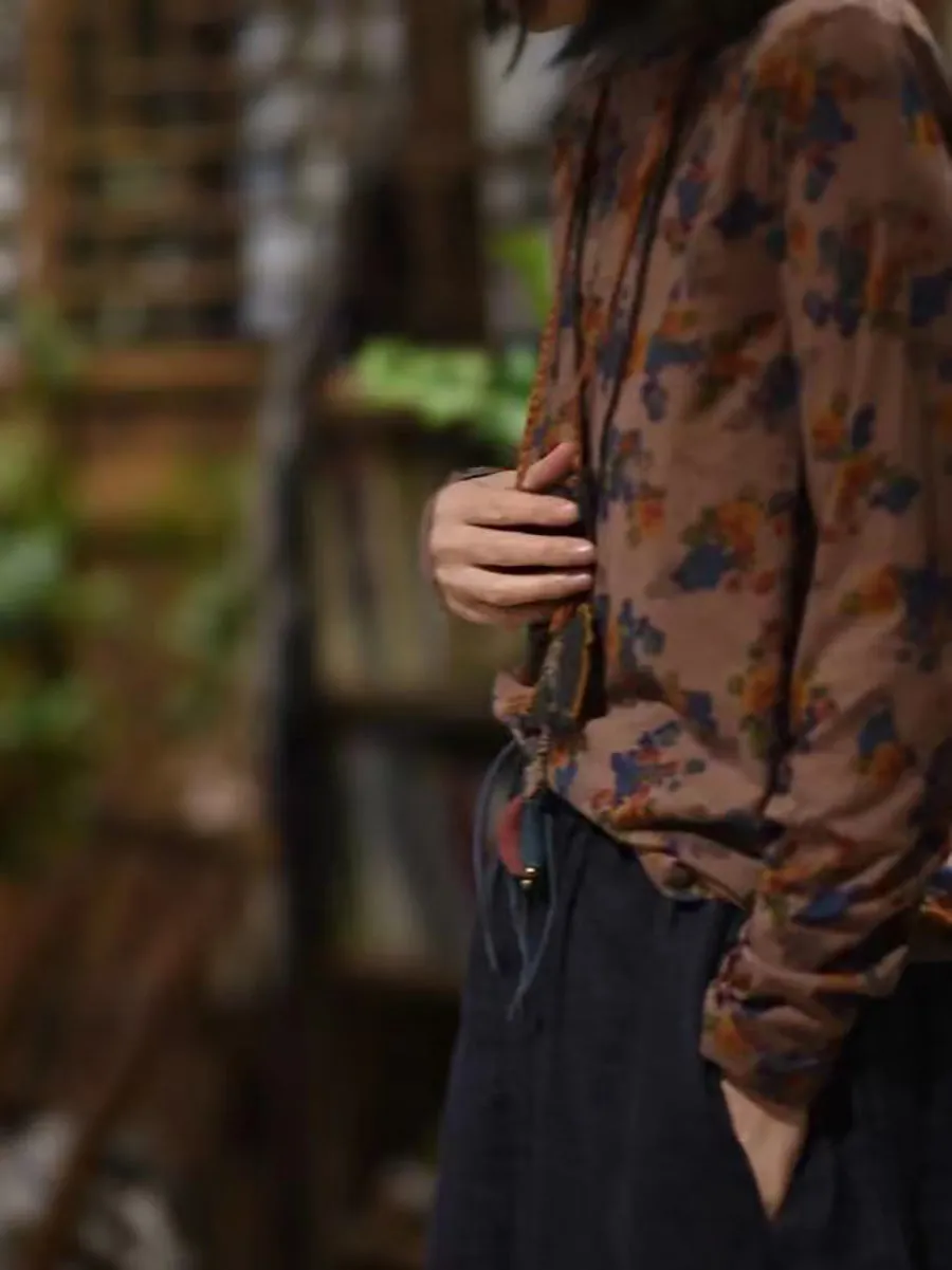 Women Vintage Floral Spring Loose Botton Shirt