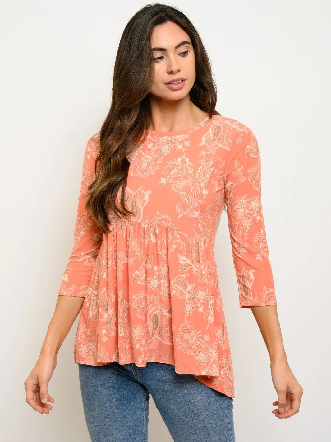 WOMEN'S 3/4 SLEEVE BABYDOLL TOP